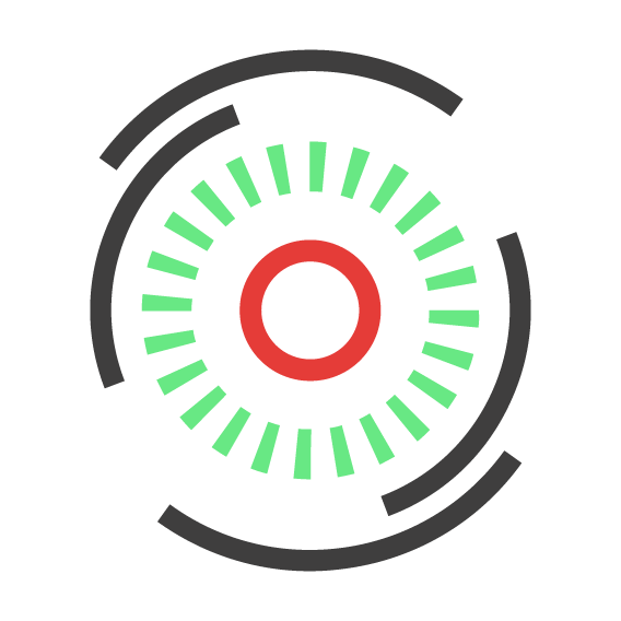 Il logo di covid19italia due cerchi concentrici uno rosso e uno verde ed all'esterno dei semicerchi sparsi